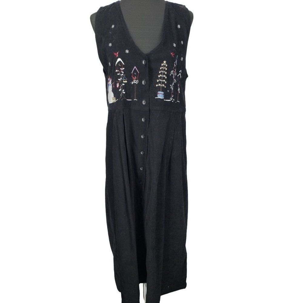 Christopher And Banks Black Sleeveless Christmas Themed Maxi Dress Size Large